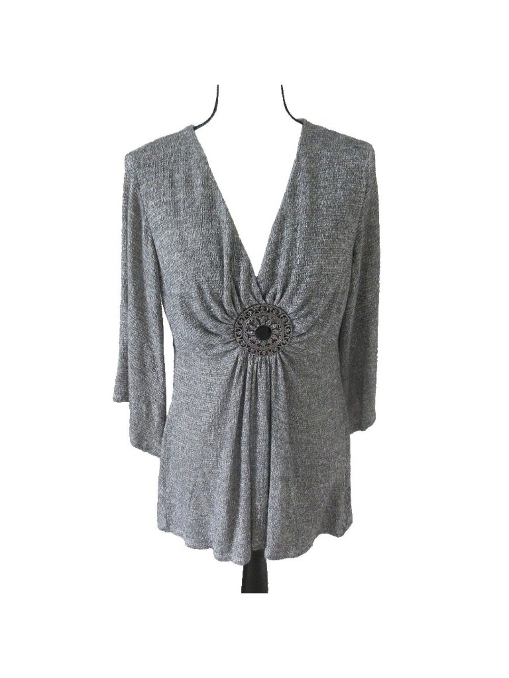 Halo Womens Sz XL Gray Metallic-Accented Marled Knit Tunic Top Retro Y2K Flair